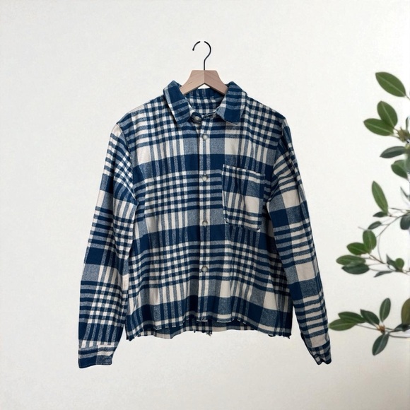 Zara Tops - Zara Women’s Blue and White Checkered Cotton Shirt Size L